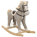 Cavallo a Dondolo per Bambini 1-3 Anni 71x30x68 cm con Suoni di Zoccoli e Nitriti in Tessuto Effetto Lino e Legno Massello Grigio      