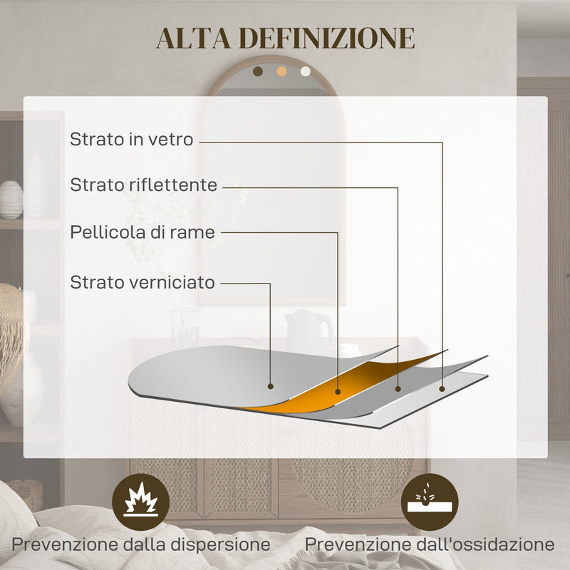 Specchio Da Parete Ad Arco 61x117 Cm – Cornice In Legno Rustico Con Dettagli In Metallo, Stile Fattoria Moderno