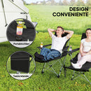 Set 2 Sedie Pieghevoli 82x50-100x88 cm con Poggiapiedi e Portabicchieri Nero  