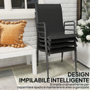 Set 4 Sedie Impilabili e Traspiranti 51x69x87 cm con Braccioli e Schienale Alto in Metallo e Poliestere Nero      