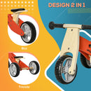 Triciclo per Bambini  Senza Pedali in Legno Rosso