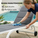 Lettino Prendisole da Giardino 62x165x94 cm con Ruote in Texteline con Telaio in Alluminio Grigio Scuro e Bianco      