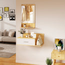 Set Mobili da Ingresso con Specchio Mensola e Mobiletto a Parete in Legno e Vetro Naturale      