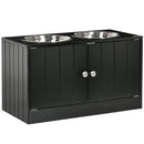 2 Ciotole per Cani Rialzate 60x30x35,5 cm in Acciaio Inox con Vano Contenitore Nero