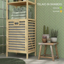 Colonna Bagno con 3 Ripiani e Cesto Portabiancheria in Tessuto 44x33x160 cm in Legno di Bambù 