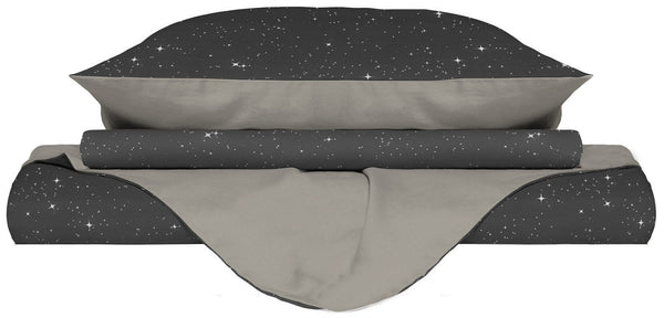 sconto Copripiumino con Federe Stampato in Microfibra Stars Grigio Varie Misure