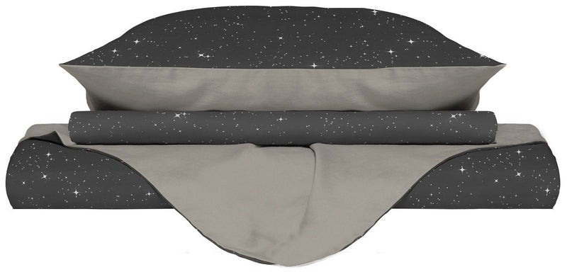 Copripiumino con Federe Stampato in Microfibra Stars Grigio Varie Misure