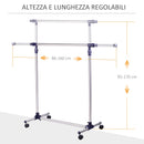 Stender Appendiabiti Larghezza e altezza regolabili con Ruote in Acciaio Inox 160x170 cm 