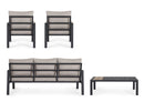 Set 4 Pezzi Salotto da Giardino con Divano 2 Poltrone e Tavolino in Alluminio e Polywood Elna Antracite 