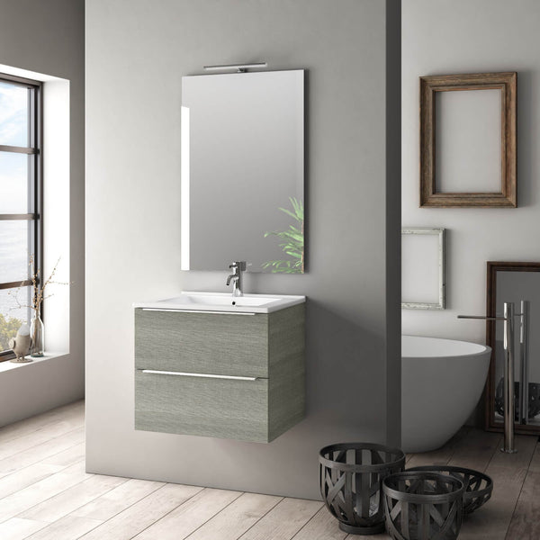 Mobile da Bagno Sospeso con Lavabo Specchio e Lampada a LED TFT Luna Grigio Rè di Londra sconto