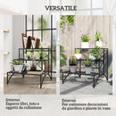Scaffale per Piante a 3 Livelli a Scaletta 60x60x60 cm per Interno ed Esterno in Metallo Nero  