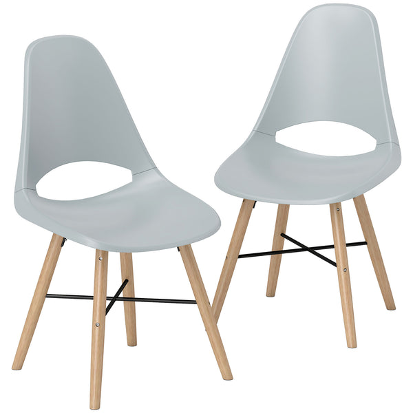 acquista Set 2 Sedie da Pranzo in Stile Nordico con Schienale Curvato in Plastica e Legno Grigio