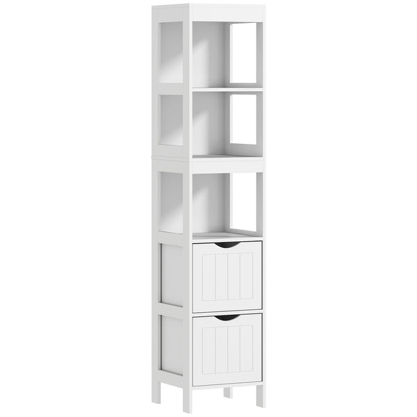 acquista Mobile Bagno 30x30x141,2 cm con 3 Ripiani Aperti e 2 Cassetti in Legno Bianco