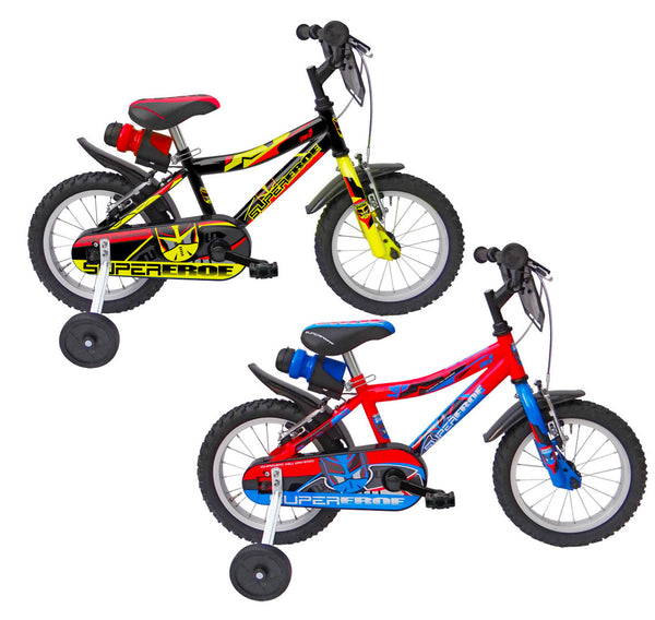 acquista Bicicletta per Bambino 14” 2 Freni Super Hero Nero e Giallo o Rosso e Blu