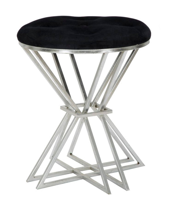 Sgabello Oslo Ø40x50 cm in Ferro e MDF e Spugna e Poliestere Argento e Nero sconto