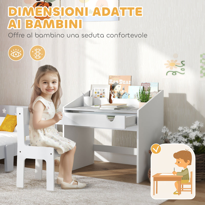 Banco Scuola con Sedia per Bambini 3-6 Anni 69x50x75 cm con Ripiano e Cassetto in MDF Grigio  