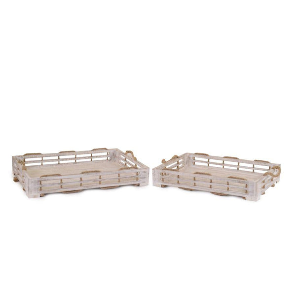 Set 2 Vassoi Rettangolari da Cucina in Legno Sbiancato con Corda acquista