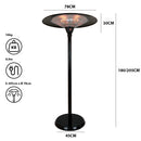Stufa Elettrica Fungo Riscaldante Infrarossi Saturno Esterno-Interno Regolabile Nero