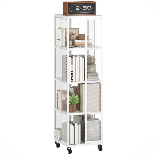 acquista Libreria Moderna a 4 Ripiani 35x35x129 cm con Ruote in Metallo a Rete Bianco