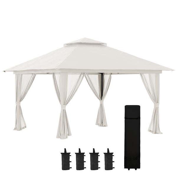 Gazebo Pieghevole 4x4 m ad Altezza Regolabile con Zanzariera e Borsa in Metallo e Tessuto Oxford Crema online
