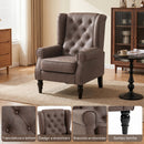 Poltrona da Camera 74x86x102 cm con Ampia Seduta Braccioli e Gambe in Legno di Eucalipto in Pelle PU Marrone      