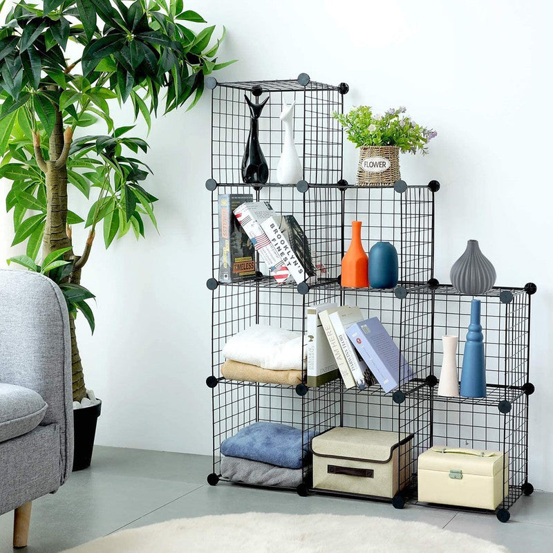 Libreria Modulare in Rete Metallica 24 Pezzi Componibili a Cubo