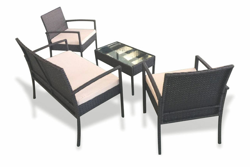 Set da Giardino Divano 2 Poltrone e Tavolino in Rattan Soriani Santorini Marrone