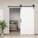 Porta Scorrevole in Stile Country 106,6x213,4 cm con Binario e Maniglia in Legno e Acciaio Bianco e Nero      
