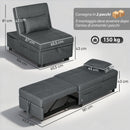 Poltrona Letto Singolo 65,5x104x81 cm Reclinabile 4-in-1 in Tessuto Effetto Lino Grigio      