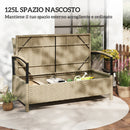 Panca Contenitore da Giardino 123x70x82 cm Capacità 125L con Cuscino Imbottito in Metallo e Rattan PE Cachi      