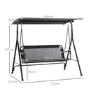 Dondolo 3 Posti da Giardino 172x110x155 cm in Metallo e Textilene Nero