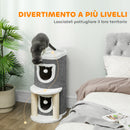 Albero Tiragraffi per Gatti Alto 76 cm con Casette Lettino Palline e Pali in Sisal Grigio      
