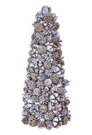 Set 2 Coni Decorativi con Mini Pigne H30 cm Grigio/Bianco