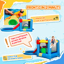 Castello Gonfiabile 415x205x190 cm con Trampolino 4 in 1 Scivolo e Piascina per Palline Multicolore      
