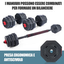 Set Manubri Convertibili in Bilanciere 19Kg Totali 12 Dischi Pesi Plastica Dura Nero      