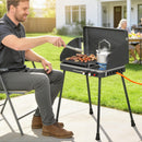 Barbecue a Gas Propano Portatile 61x47x88 cm con Griglia e Fornello 7KW in Alluminio e Metallo Nero      