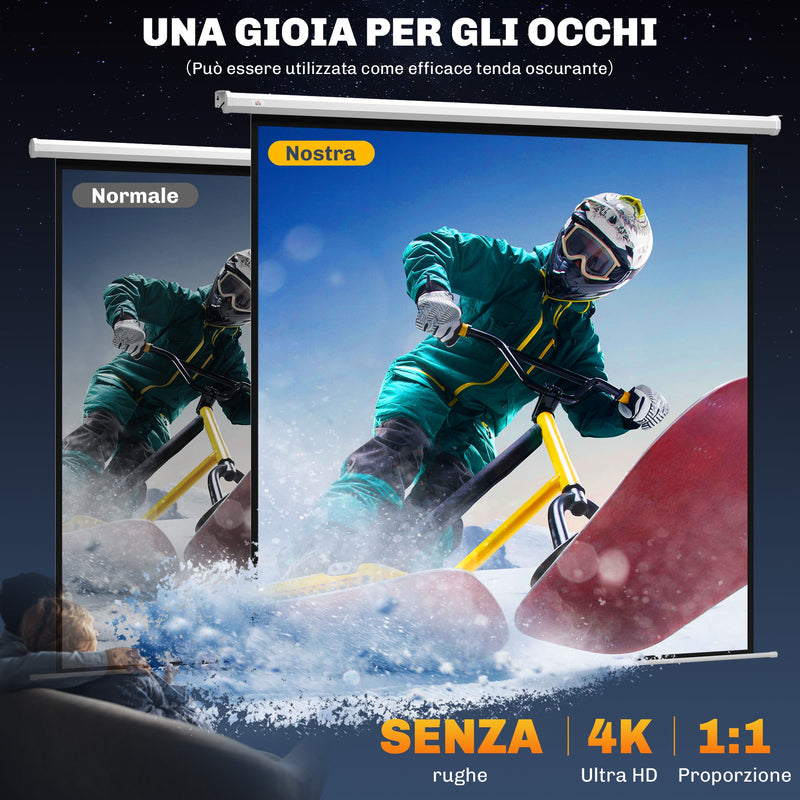 Telo Proiettore 120"" Formato 1:1 con Telecomando 236,5x8x236,5 cm Bianco 