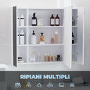 Specchio Bagno Contenitore 90x15x75 cm con Luce LED Dimmerabile a 3 Colori Ante Soft Close Ripiani Regolabili e Interruttore Touch in MDF e Vetro Bianco      