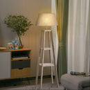 Lampada da Terra in Legno con 3 Ripiani e Paralume in Tessuto 45x45x148 cm  Grigio