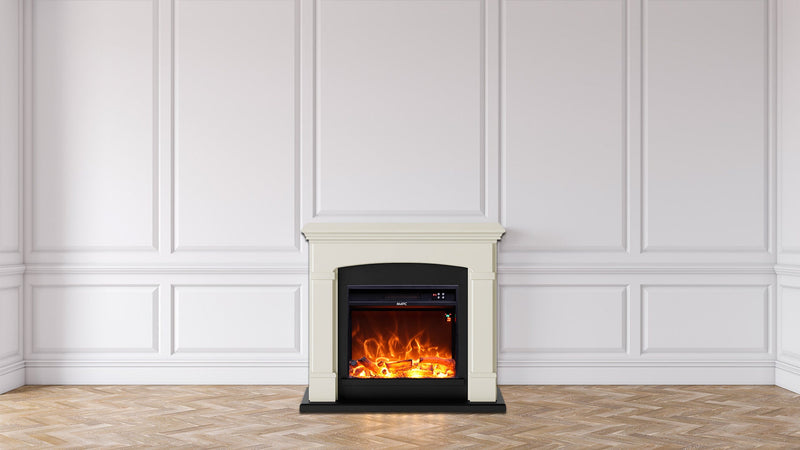 Camino Elettrico da Pavimento 107,2x95,2x24,5 cm Effetto Fiamma 1500W Sined Siena Bianco Crema