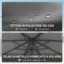 Ombrellone Rotondo Inclinabile 3x3 m con Manovella, in Metallo e Poliestere, Grigio Scuro      