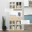 Mobile da Cucina Credenza 80x40x180 cm Ante in Vetro in Legno Bianco e Legno