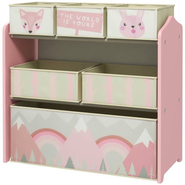 prezzo Scaffale Portagiochi per Bambini 63x30x66 cm 6 Contenitore Rimovibili Rosa