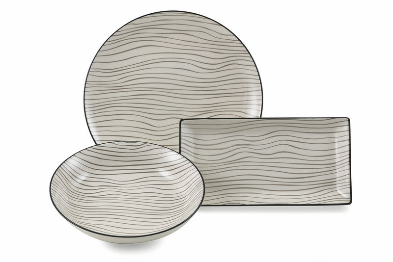 Servizio Piatti 18 Pezzi in Gres Villa d'Este Home Tivoli Confusion Bianco e Grigio