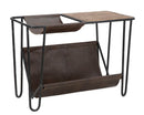 Tavolinetto Porta Giornali Simply 83,5x42x61 cm in Ferro e Legno di Abete e PU Nero e Marrone
