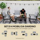 Set 4 Pezzi da Esterno Divano 2 Poltrone e Tavolino in Alluminio e Fibra Grigio Carbone   