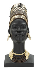 Statua Donna Masai con Turbante 21,5x45x27,5 cm in Poliresina Nero/Oro
