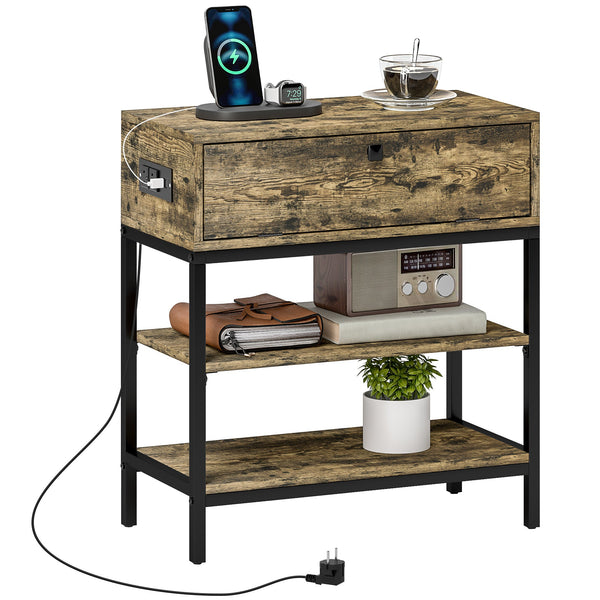 sconto Tavolino da Soggiorno Stile Industriale 60x30x665 cm con Cassetto e Ripiani in Legno e Metallo Nero