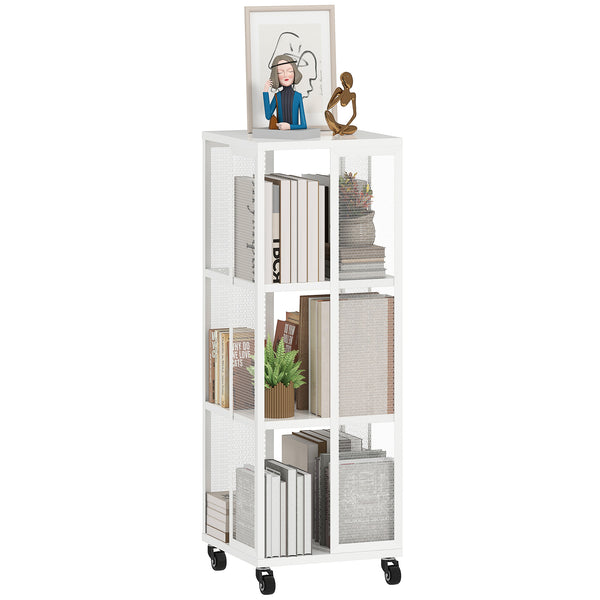 Libreria Moderna a 3 Ripiani 35x35x99 cm con Ruote in Metallo a Rete Bianco prezzo