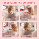 Set Scrivania 90x39x95 cm e Sedia per Bambini 5-12 Anni con Libreria Portapenne e Supporto Regolabile per Tablet in MDF Rosa      